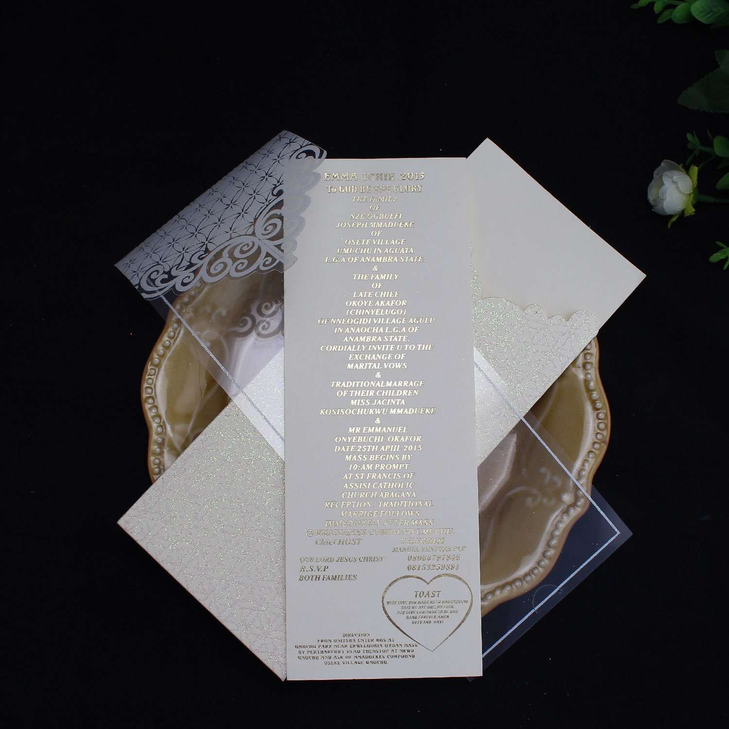Glitter Pocket Invitation Foiling Greeting Card Customized 